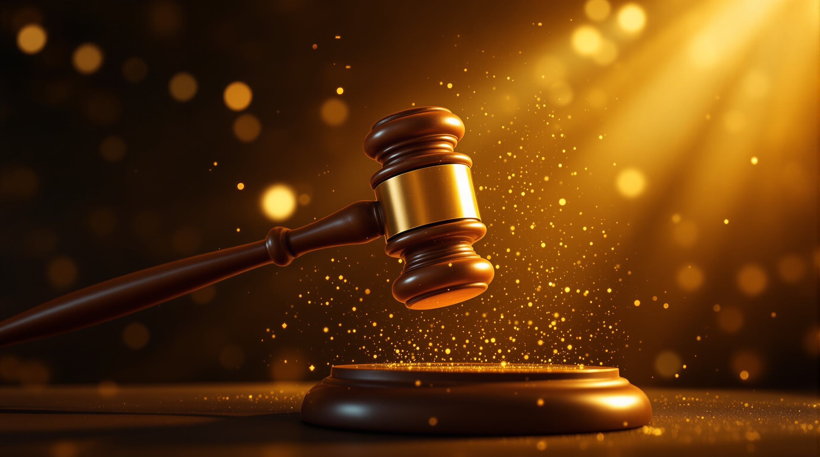 Aukční scéna s kladívkem v dramatickém zlatém světle